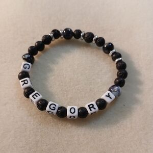 NWT Handcratfed Men's Black, White and Silver Personalized Beaded Bracelet